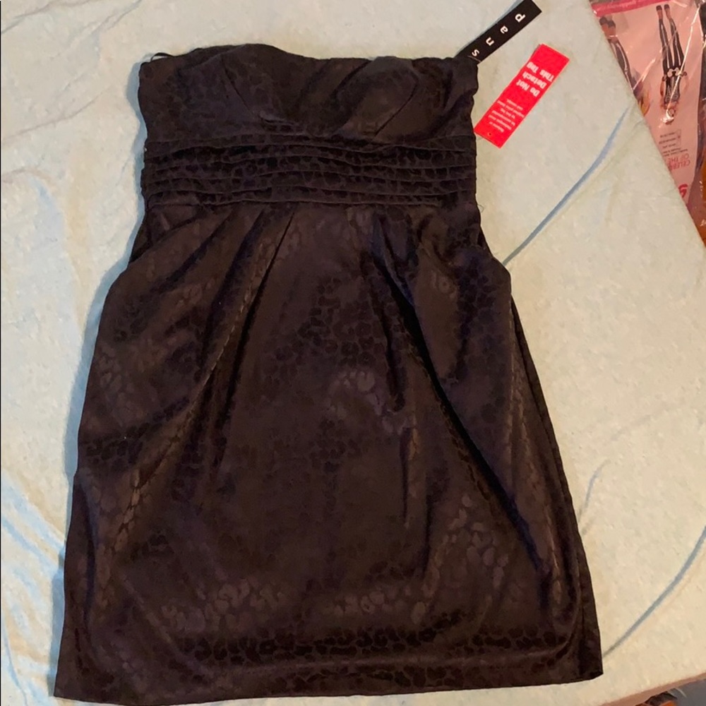 Black leopard cocktail dress